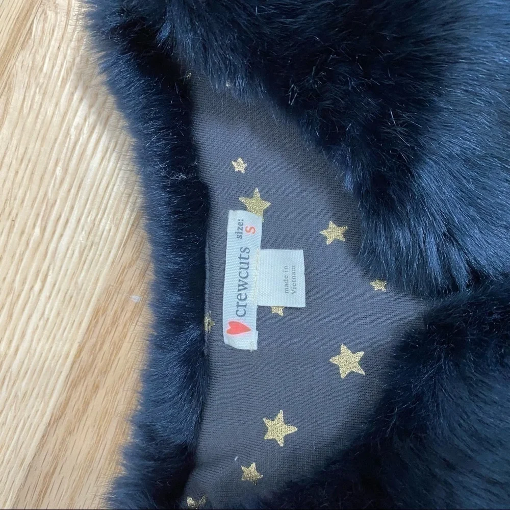 Crewcuts Reversible Faux Fur Vest Navy Blue Star Print Small Girls Kids